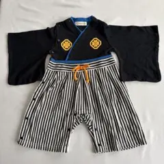 ベビー着物風ロンパース　黒と白のストライプ
