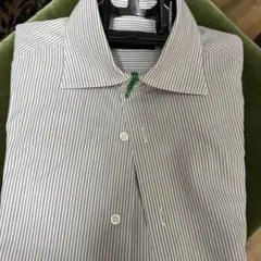 鎌倉シャツMakers shirts 日本製　茶とグレーストライプ綿100 美品のサムネイル
