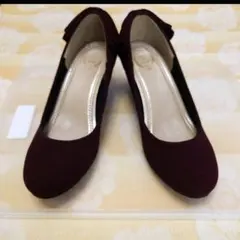 美品 ワインレッド リボン付き ハイヒールパンプス