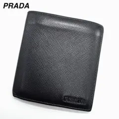 良品✨プラダ　二つ折り財布　札入れ　マルチカラー　ブラック　メタルロゴ