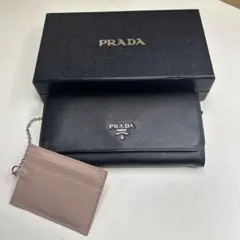 5534 プラダ パスケース付き ブラック×ピンクベージュ サフィアーノレザー