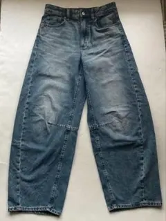 新品 タグ付 ジーユー GU バレルレッグ ジーンズ M ブルーデニムパンツ