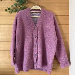 Samansa Mos2 ピンクとパープル のミックスカラー総裏付きカーディガン