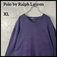 Vネックニット　ポロバイラルフローレン　紫パープル　刺繍ロゴ　ピマコットン100
