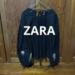 ZARA 刺繍入り ボリュームスリーブ ブラウス ブラック