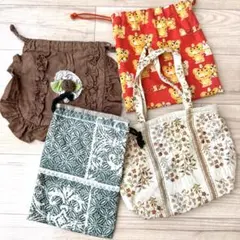 フリル 和柄 キャラクター 巾着袋 リメイク ハンドバッグ 4点セット