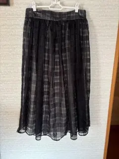 チェック柄 フレアロングスカート ブラック 大きいサイズ 4L