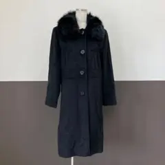 Barbie バービー アンゴラ63% ファー襟 ベルト ロングコート M 黒 