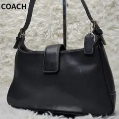 美品✨コーチ アクセサリーポーチ レザー 黒 ロゴ型押し ステッチ 7789