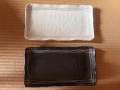 長角皿 2枚セット 白 黒 専用木箱付き 陶器 和食器 大皿 約33cmのサムネイル