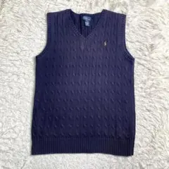 良品✨ラルフローレン ケーブル ニット ベスト ネイビー ポニー XL 綿