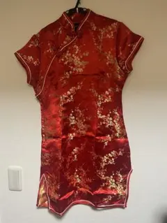 チャイナドレス レッド 花柄 ミニ丈