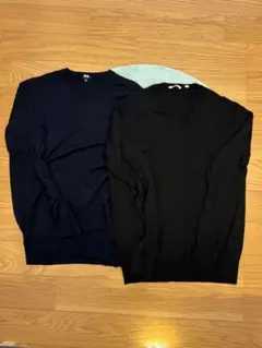 UNIQLO エクストラファインメリノVネックセーター　メンズ M 黒　紺