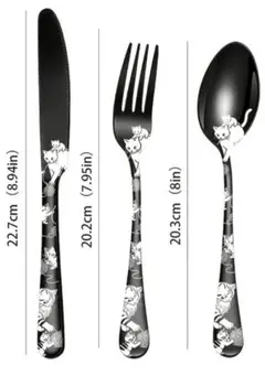 猫 レーザー彫刻 ステンレス カトラリー3点セット ナイフ・フォーク・スプーン