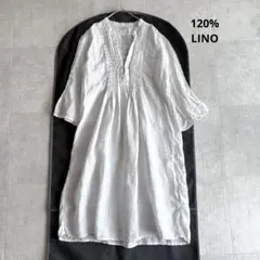 120%LINO スキッパーリネンシャツワンピース ピンタック グレー 40のサムネイル