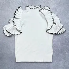 ⭐️セール　SNIDEL フリルスリーブニットプルオーバー　黒ライン　モノトーン