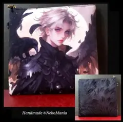 3192 パネル生地 スクエアフラットポーチ カラス＊イケメン