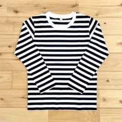 未使用　無印　クールネック長袖Tシャツ　ボーダー　ネイビー　120cm