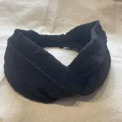 ハンドメイド　ヘアバンド　60 キルト　黒　大きめ　ボリューム　ターバン　幅広