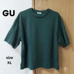 【GU】ダークグリーン シンブルデザイン 半袖Tシャツ XL