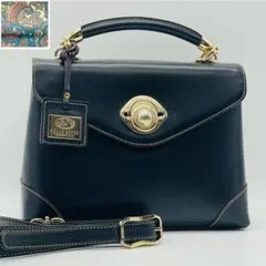 【良品】ペレボルサ　ショルダーバッグ　2way ブラック　レザー　ペイズリー柄