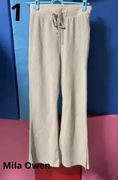 Mila Owen ワッフル　カットソー　スリット入りパンツ　ベージュ　1