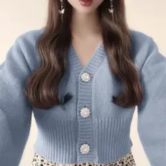 GRL ビジューボタンショート丈ニットカーディガン