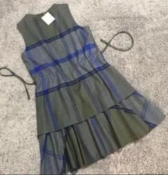 YORKLAND ワンピース グレーオリーブチェック　上品　大人可愛い