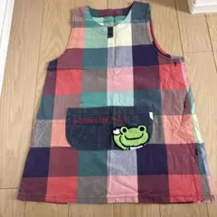 チェック柄カエル刺繍エプロン M-Lサイズ