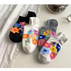 新品　かわいい花柄　ソックス 　レディース靴下　くるぶし丈