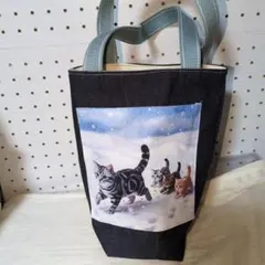 縦長トートバックパネル猫両面ハンドメイド