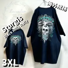 バイクイベントTシャツ両面ビッグプリントドクロB系ブラックハーレー黒アメリカ古着