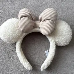 ミッキー型カチューシャ コーデュロイリボン付き