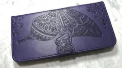 手帳型 iPhone6Plus 用 スマホケース 蝶 花柄 パープル 紫色