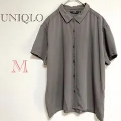 ユニクロ シャツ ブラウス 半袖 レーヨンブラウス シンプル 無地 グレー M
