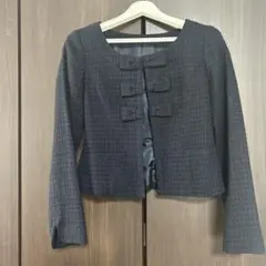 ノーカラージャケット　紺色地に極細銀ラメ系の織　 日本製