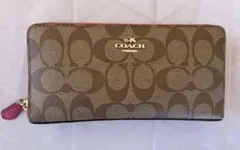 COACH コーチ 長財布 ラウンドファスナー シグネチャー ピンク
