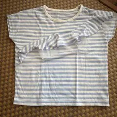 130㎝ 　水色と白のストライプ フリルTシャツ　ガールズ