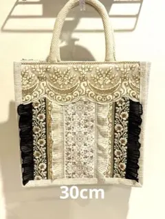 インド刺繍リボン　ジュートバック　トートバッグ