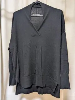 23区L　大きいサイズ　メリノウールVネックニット　44サイズ　ブラック