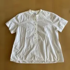 MHL. 半袖コットン リネン バンドカラーシャツ ボックスシルエット 