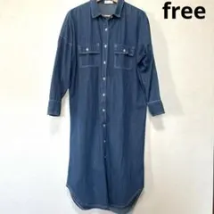 デニム長袖シャツワンピース　フリーサイズ