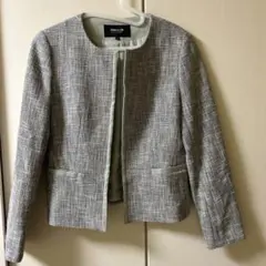 コムサイズム　ツィード　ノーカラージャケット　薄紺　9号