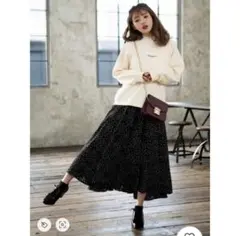 GRL 黒 ドットフレアロングスカート
