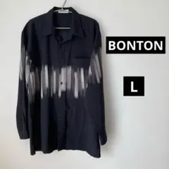 BONTON 黒と白のグラデーションシャツ　レトロシャツ　透け感あり　L
