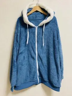 #新品#レディース#ボアパーカー#ブルー&ホワイト#ジップアップ#ロングパーカー