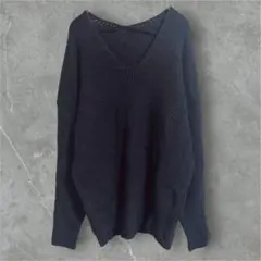 elgna エルナ Vネック ニット セーター ブラック レディース ゆったり