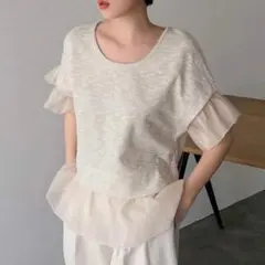 チュール　レース　ドッキングカットソー　半袖トップス　新品