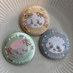ちいかわ　ビスケット2刺繍缶バッジ　くりまんじゅう　ラッコ　シーサー　3個セット