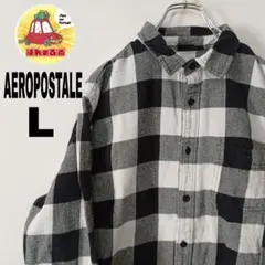 usa古着 AEROPOSTALE　ネルシャツL　ブラックホワイト　チェック